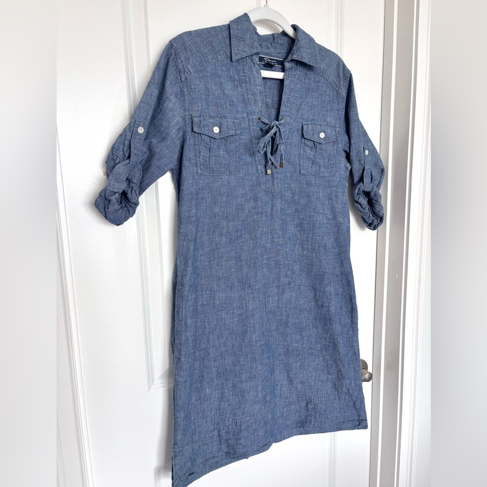 Tommy Bahama Chambray Shirt Dress 100% Cotton Blue Resort Beach Cover Up Size S